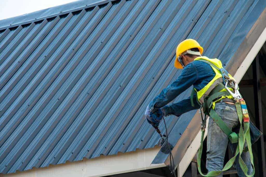 Metal Roof Installation Worker