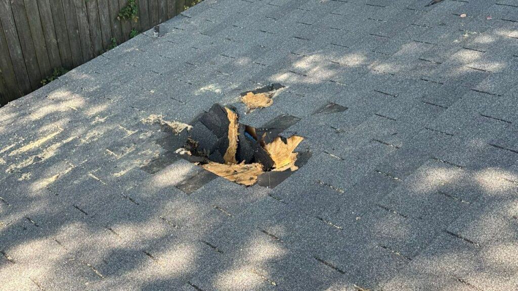 Damaged Shingles Tree Puts Hole In Roof